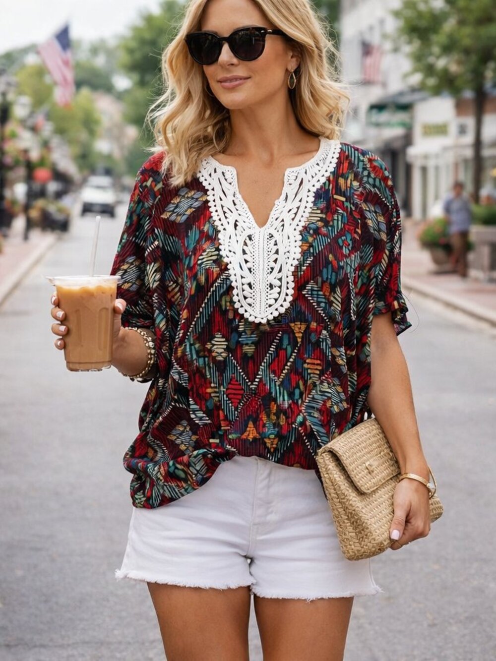 New Directions Boho Batwing Top Size L